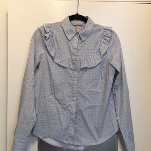 Blue polka dot and pinstripe top